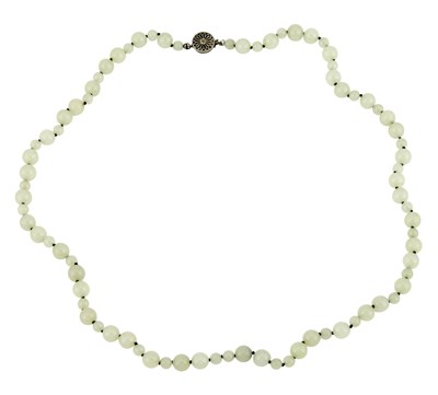 Lot 35 - A Chinese White Jade Beaded Necklace Late Qing...