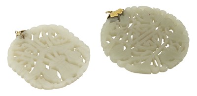 Lot 53 - Two Chinese Celadon Jade Pendants Late Qing...