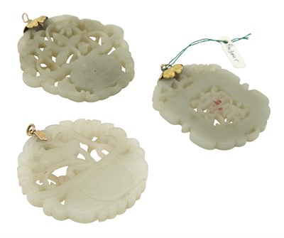 Lot 52 - Three Chinese Celadon Jade Pendants Late Qing...
