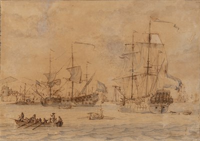 Lot 108 - Circle of Willem van de Velde Ships at Anchor...
