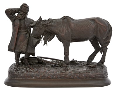 Lot 234 - Russian Bronze of a Man Watering a Horse Cast...