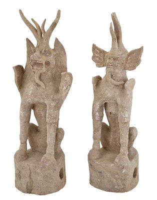 Lot 199 - Two Chinese Pottery Earth Spirits Tang Dynasty...