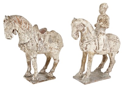 Lot 197 - Two Chinese Painted Pottery Equine Figures...
