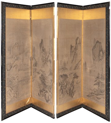 Lot 316 - A Japanese Four-Panel Painted Screen Edo...