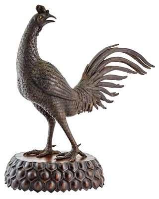Lot 311 - A Japanese Bronze Rooster Okimono 20th Century...