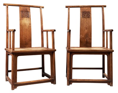 Lot 87 - A Fine Pair of Chinese Huanghuali High-Back...