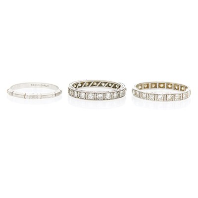 Lot 186 - Two Platinum and Diamond Band Rings and Platinum Band Ring