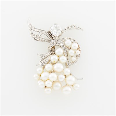 Lot 81 - White Gold, Cultured Pearl and Diamond Bouquet Brooch