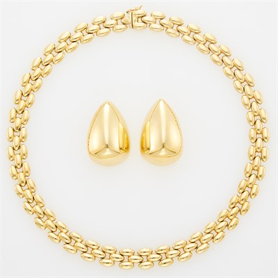Lot 212 - Gold Necklace and Pair of Dome Earrings