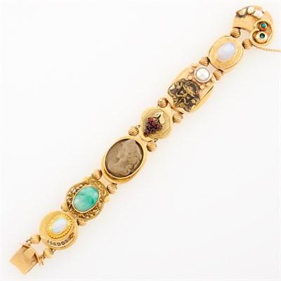 Lot 168 - Gold and Colored and Hard Stone Charm Link Bracelet