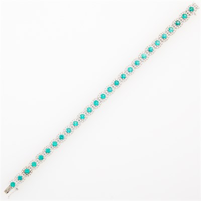 Lot 48 - White Gold, Emerald and Diamond Bracelet