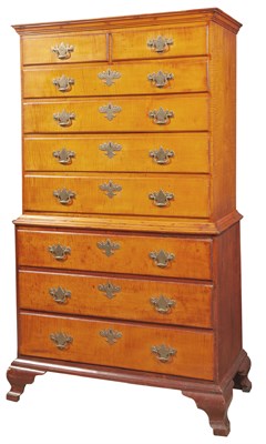 Lot 224 - Chippendale Figured Maple Chest on Chest In...