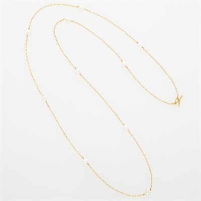 Lot 110 - Tiffany & Co., Elsa Peretti Long Gold and Cultured Pearl Chain Necklace