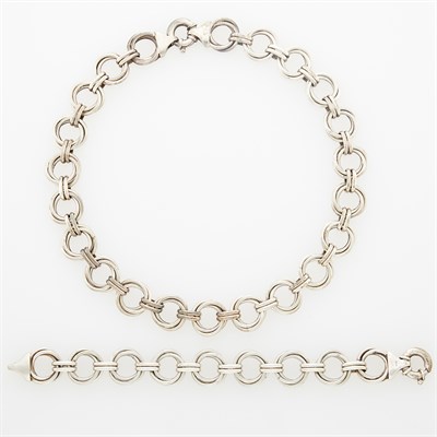 Lot 246 - Tiffany & Co. Silver Link Necklace and Bracelet