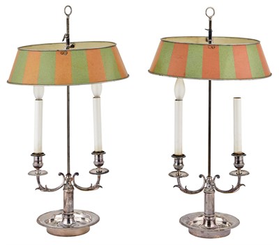 Lot 267 - Pair of Silver Plated Two-Light Bouillotte...