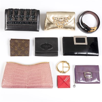 Lot 1241 - Group of Louis Vuitton, Judith Leiber, Prada and Other Evening Bags and Wallets, Barry Kieselstein-Cord Belt and Gucci Belt Buckle