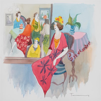 Lot 67 - Itzchak Tarkay Israeli, 1935-2012 Ladies in an...