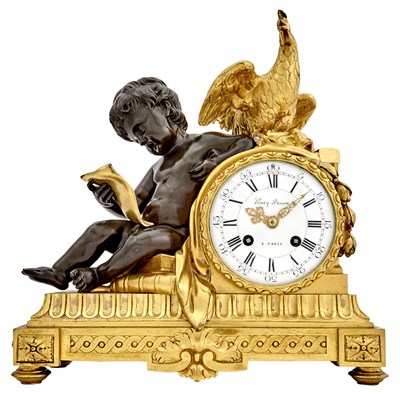 Lot 525 - French Gilt- and Patinated-Bronze Mantel Clock...