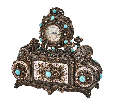 Lot 538 - Austrian Enamel Metal 'Jeweled' Mantel Clock...