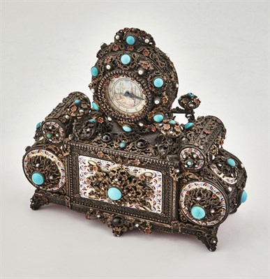Lot 538 - Austrian Enamel Metal 'Jeweled' Mantel Clock...