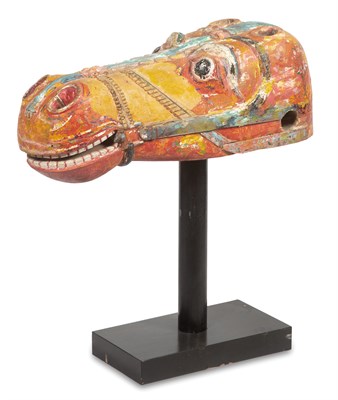 Lot 164 - Large Indian Polychromed Wooden Horse Head...