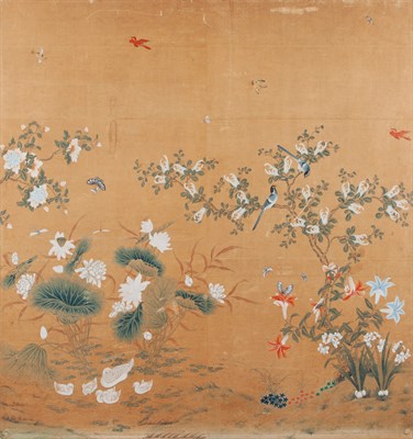 Lot 2210 - Painted Paper Panel in the Chinese Style Gilt...