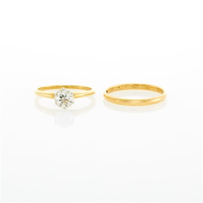 Lot 28 - Tiffany & Co. Gold and Diamond Ring and Band Ring