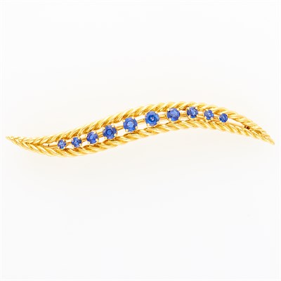 Lot 115 - Gold and Sapphire Feather Pin, France