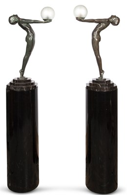 Lot 245 - Pair of Art Deco Style Patinated Metal Figural...