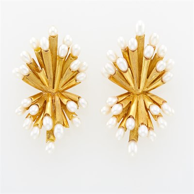 Lot 1009 - Pair of Gold and Biwa Pearl Earclips