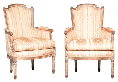 Lot 367 - Pair of Louis XVI Silk-Upholstered Painted...