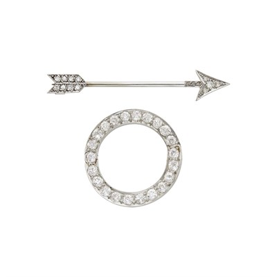 Lot 188 - Platinum and Diamond Circle Pin and White Gold and Diamond Arrow Jabot