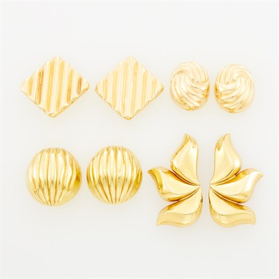 Lot 1233 - Four Pairs of Gold Earclips