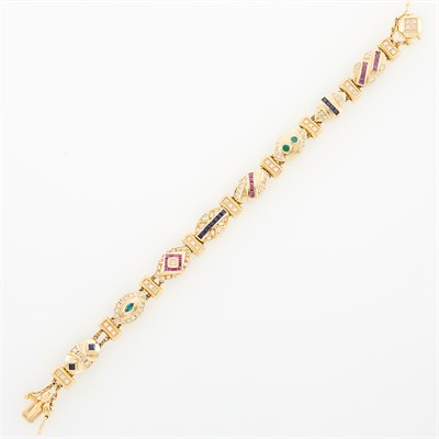 Lot 1115 - Gold, Diamond, Ruby and Sapphire Bracelet
