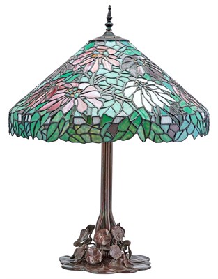 Lot 370 - Tiffany Style Patinated Metal and Leaded Glass...