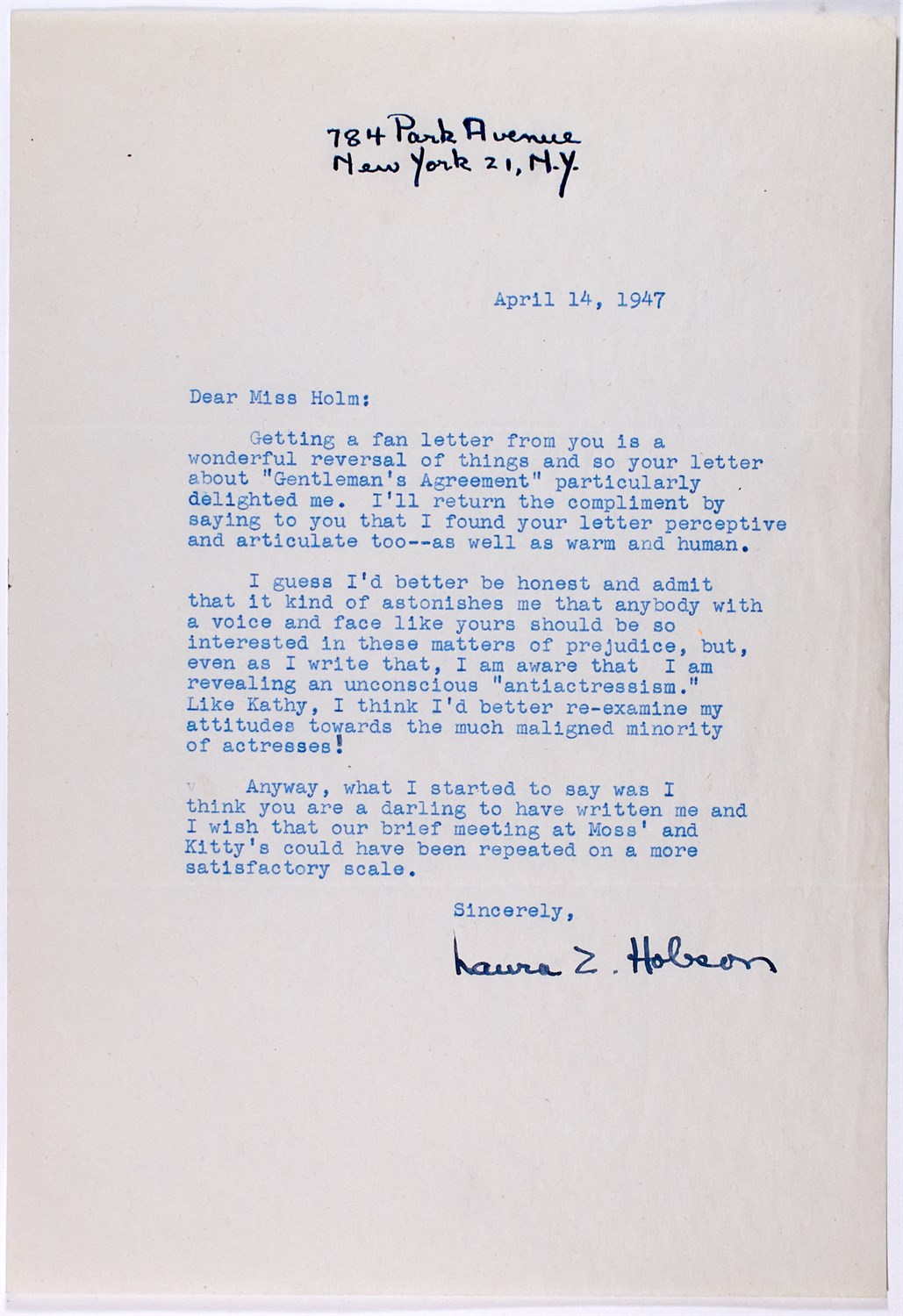 Lot 5090 - A letter from the director to the star who won Best Supporting Actress