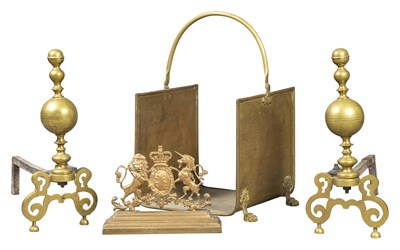 Lot 2209 - Group of Brass Fireplace Equipment 20th...