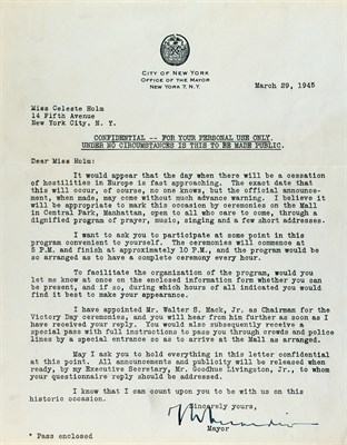 Lot 23 - LaGUARDIA, FIORELLO Typed letter signed to...