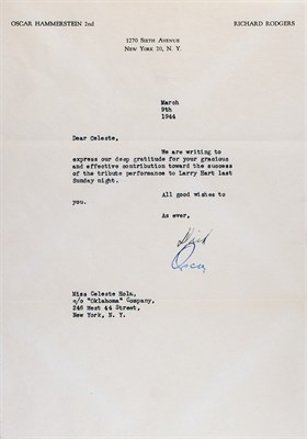 Lot 15 - RODGERS and HAMMERSTEIN Letter to Celeste Holm...