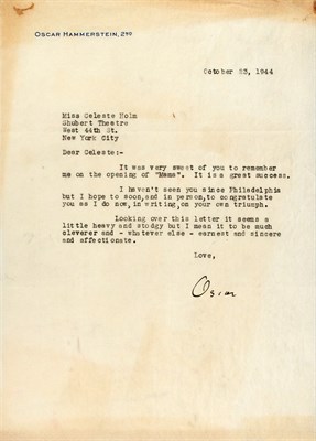 Lot 21 - HAMMERSTEIN, OSCAR II Typed letter signed to...