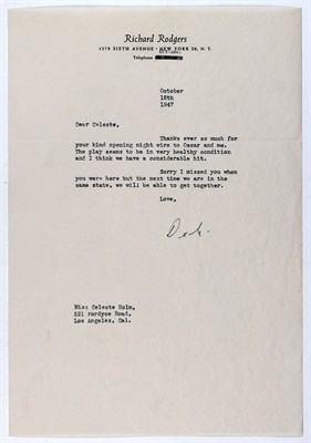 Lot 25 - RODGERS, RICHARD Typed letter signed to...