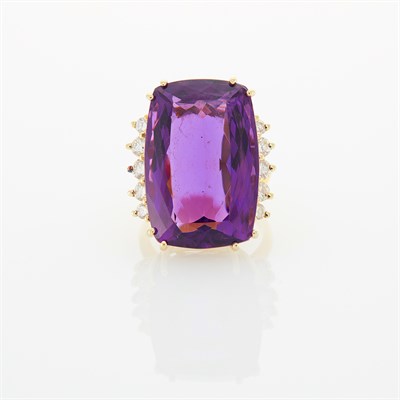 Lot 1097 - Gold, Amethyst and Diamond Ring