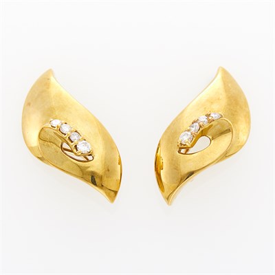 Lot 1035 - Pair of Gold and Diamond Earrings
