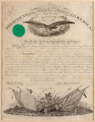 Lot 1026 - LINCOLN, ABRAHAM Commission signed. Washington:...