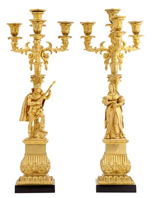 Lot 537 - Pair of French Gilt-Bronze Figural Candelabra...