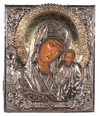 Lot 179 - Russian Parcel-Gilt Silver Icon of the Mother...