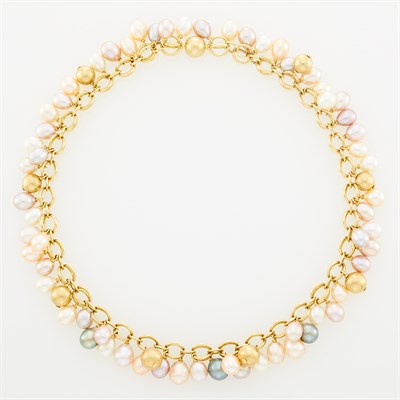 Lot 1232 - Gold and Multicolored Freshwater Pearl Necklace