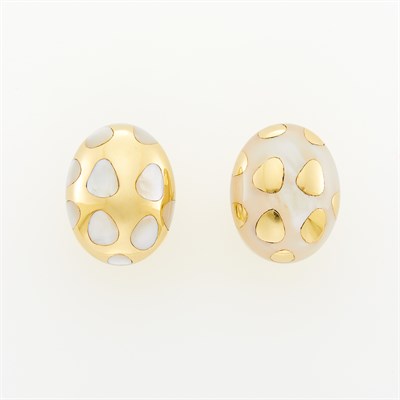 Lot 1094 - Pair of Gold and Mother-of-Pearl Bombé Earclips