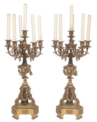 Lot 177 - Pair of Louis XVI Style Gilt-Metal Six-Light...