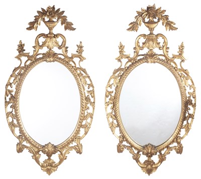 Lot 184 - Pair of George III Style Giltwood Oval Mirrors...